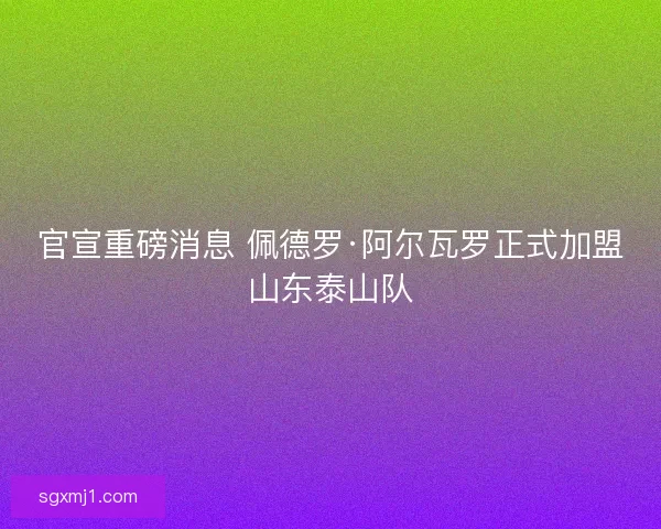 官宣重磅消息 佩德罗·阿尔瓦罗正式加盟山东泰山队